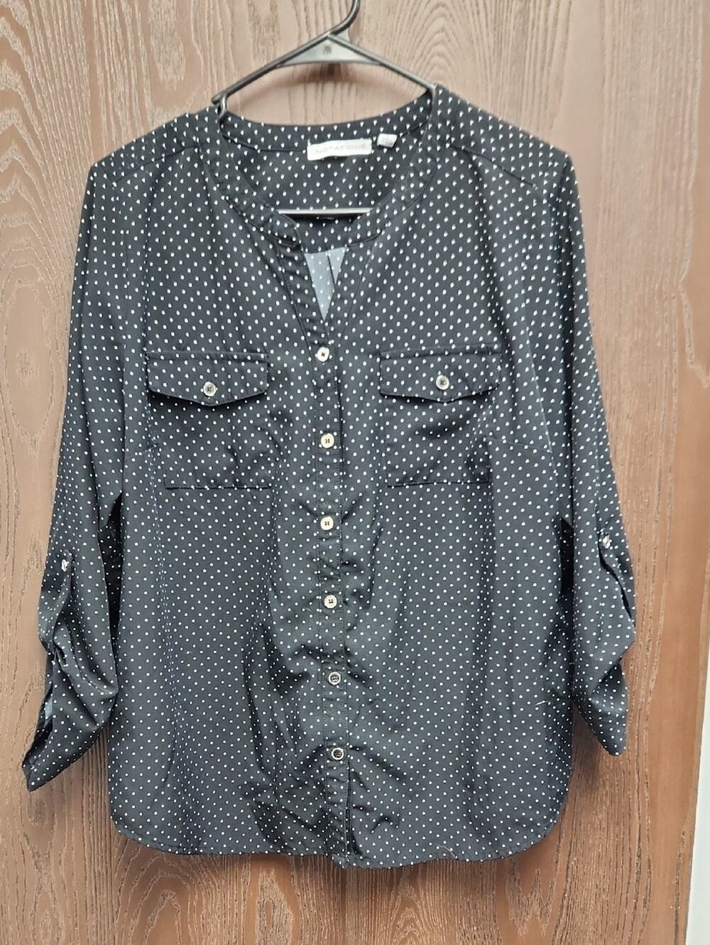 Notations Black Dot Button-Front Blouse